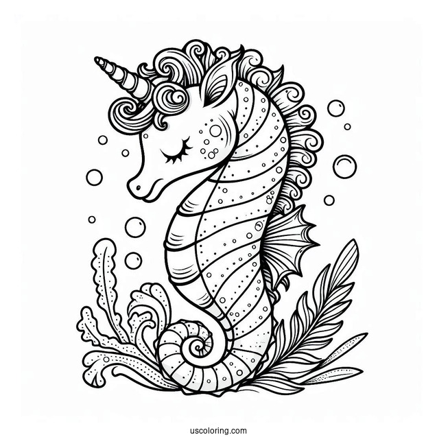 Unicorn Seahorse Coloring Page For Kids
