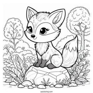 Content Little Fox Coloring Page Sitting On A Rock