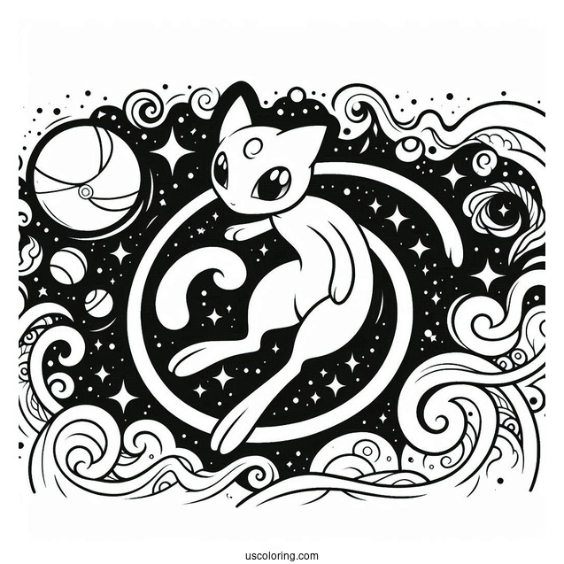 Detailed Mysterious Tail Mew Coloring Page Pokemon Card