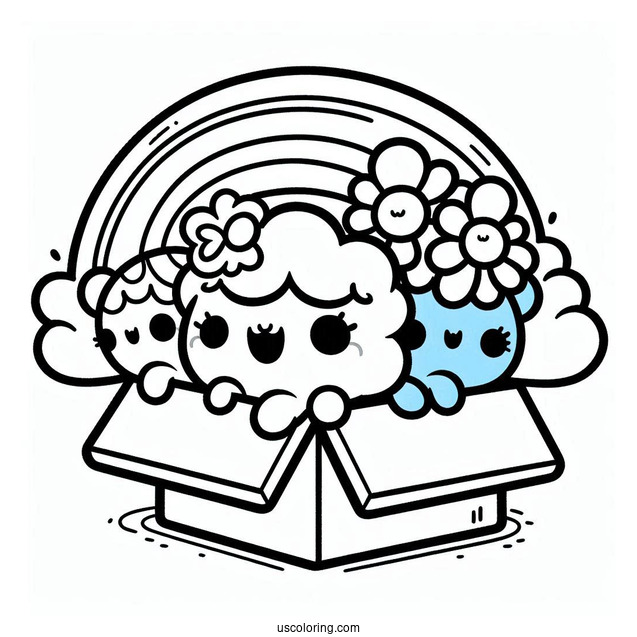 Blue, Green, And Purple Rainbow Friends Coloring Page Coming Out Of Box