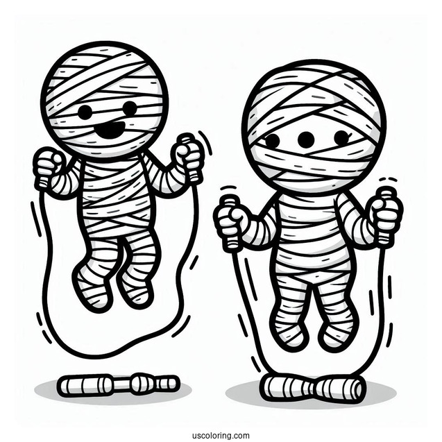 Easy Mummy Coloring Page Playing Jump Rope For Kids