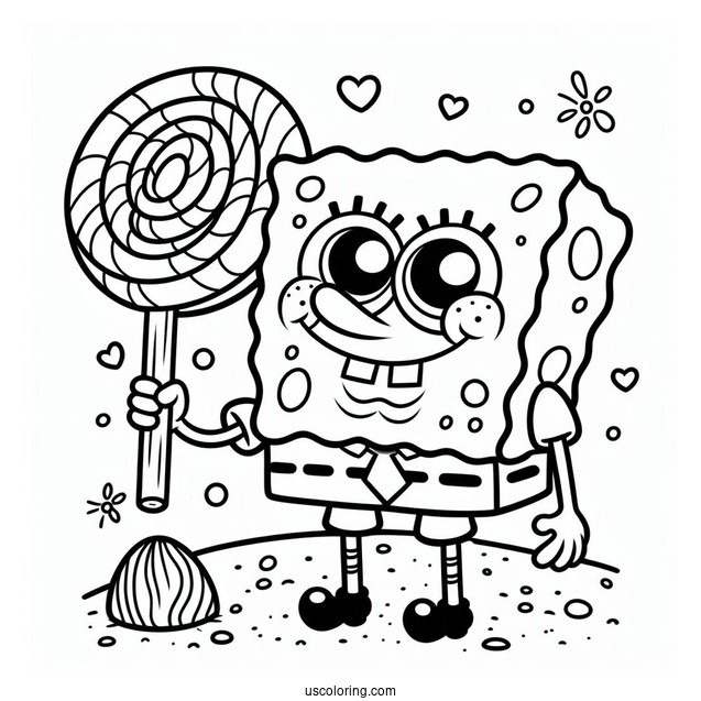 SpongeBob Holding Lollipop To Color