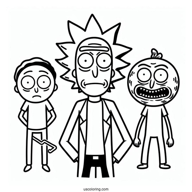 Rick, Morty, And Mr. Meeseeks Coloring Sheet