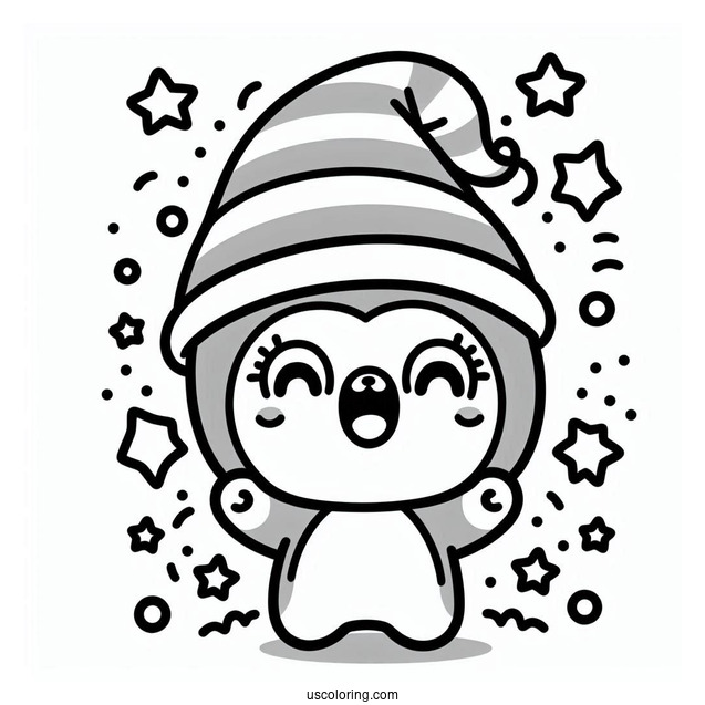 Simple Outline Of Pororo Coloring Page Cheering