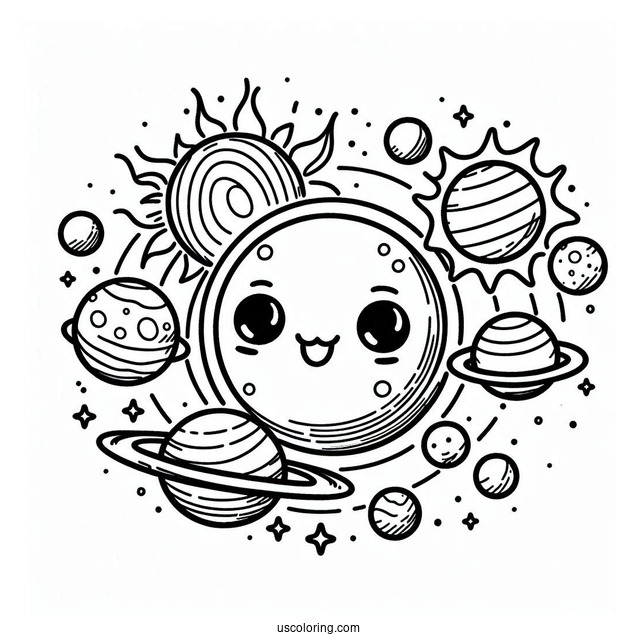 Smiling Planets Of Our Solar System Coloring Picture