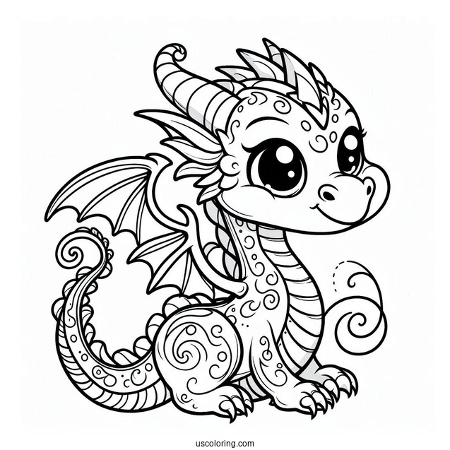 Loveable Looking Cute Dragon To Color