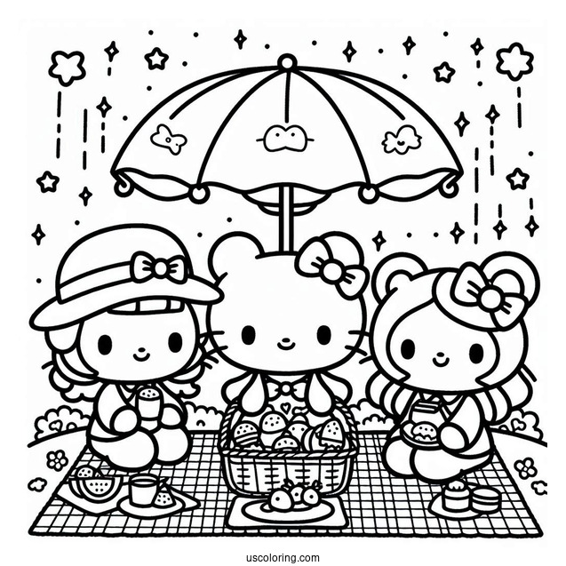 Sanrio Coloring Pages Of Friends At A Picnic