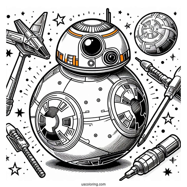 Detailed BB8 Outline Coloring Page