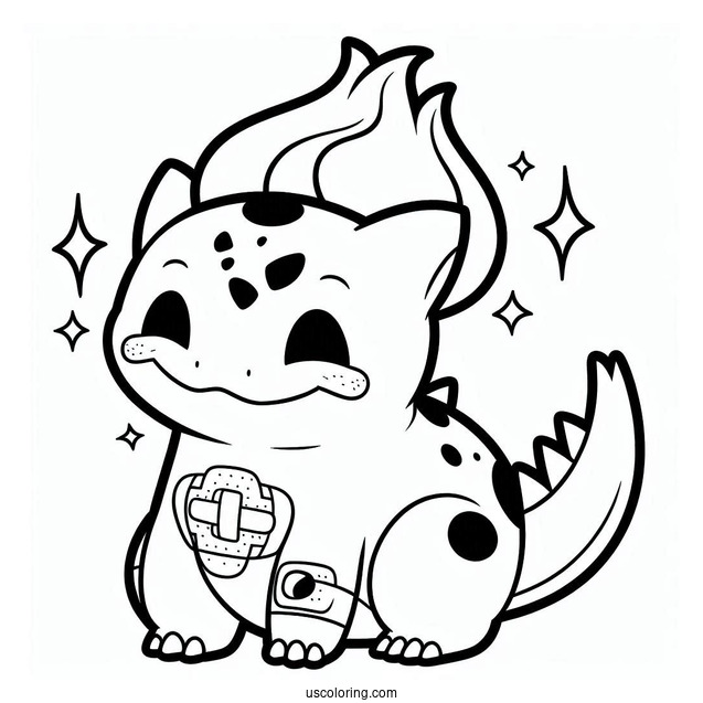 Bulbasaur Cploring Page With Band Aid For Kids