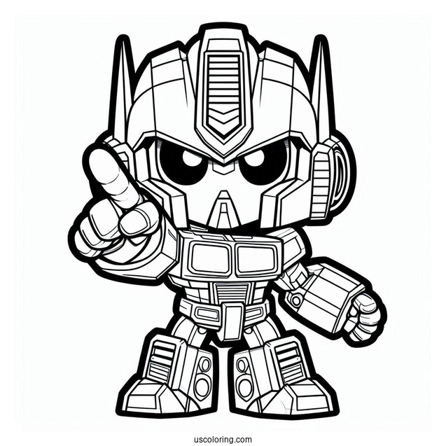 Detailed Chibi Optimus Prime Coloring Page Pointing Finger For Kids