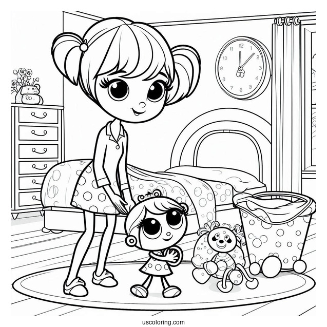Poppy Playtime Coloring Page Of Poppy In A Room With Mommy Long Legs And Huggy Wuggy
