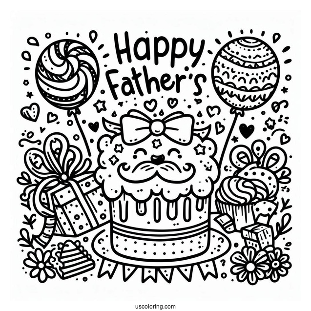 Festive Happy Father's Day Coloring Page Of Words For Kids