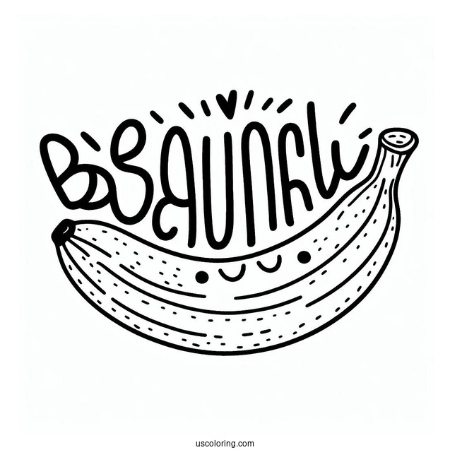 Yellow Word Over A Happy Banana Coloring Page