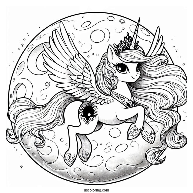 Princess Luna Coloring Page Flying In Front Of A Full Moon