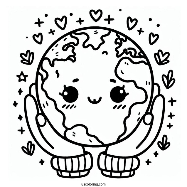 Simple Cute Earth With Hands Coloring Page For Preschoolers