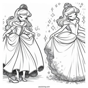 Cinderella Transforming In To a Princess Coloring Page