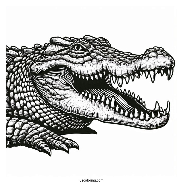Detailed Saltwater Crocodile With Teeth Showing