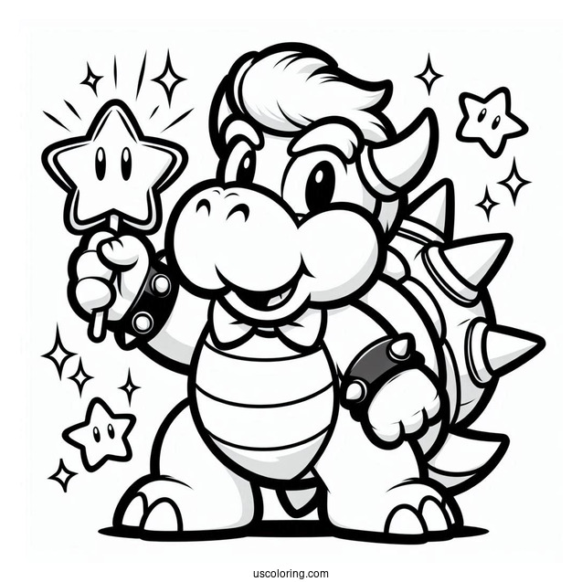 Coloring Sheet Of Bowser Holding Super Star