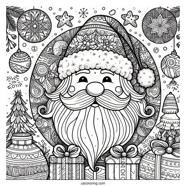 Smiling Santa Claus Christmas Mandala Coloring Page