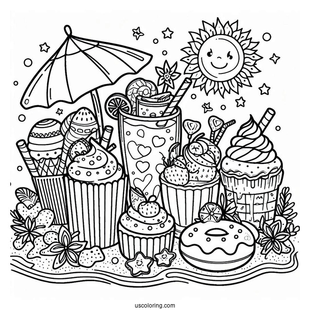 Summer Coloring Page Treats At The Beach For Kids