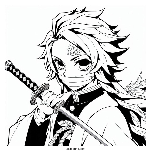 Detailed Tanjiro Coloring Page With Sword