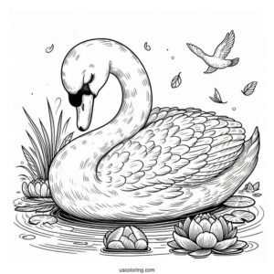 Detailed Swan Coloring Page Sleeping On Pond