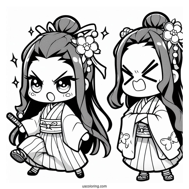 Angry Chibi Nezuko Coloring Page For Preschoolers