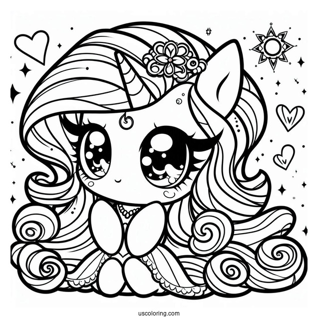 Cute Chibi Rarity Coloring Page For Preschoolers