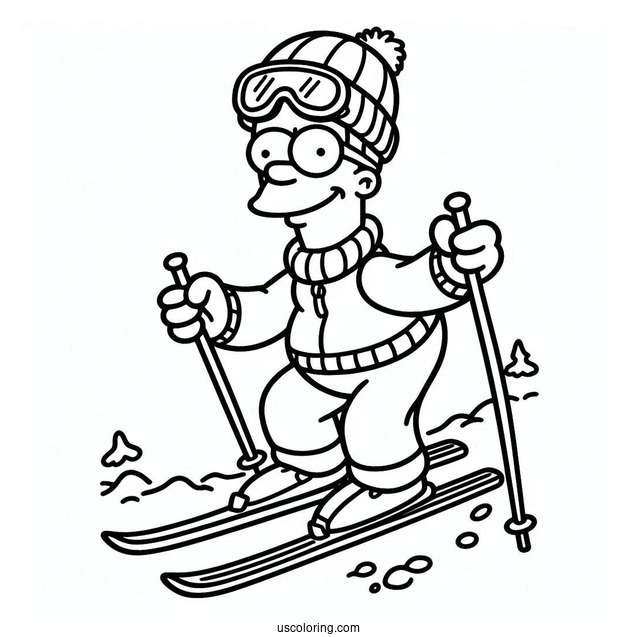 Simpsons Coloring Pages Of Skiing Flanders In A Funny Pose