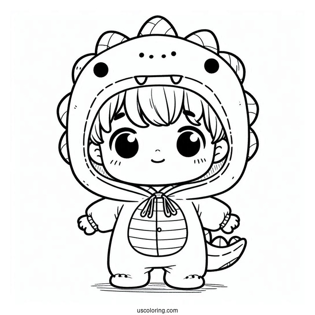 Cute Coloring Page Little Boy Wearing A Dinosaur Onesie