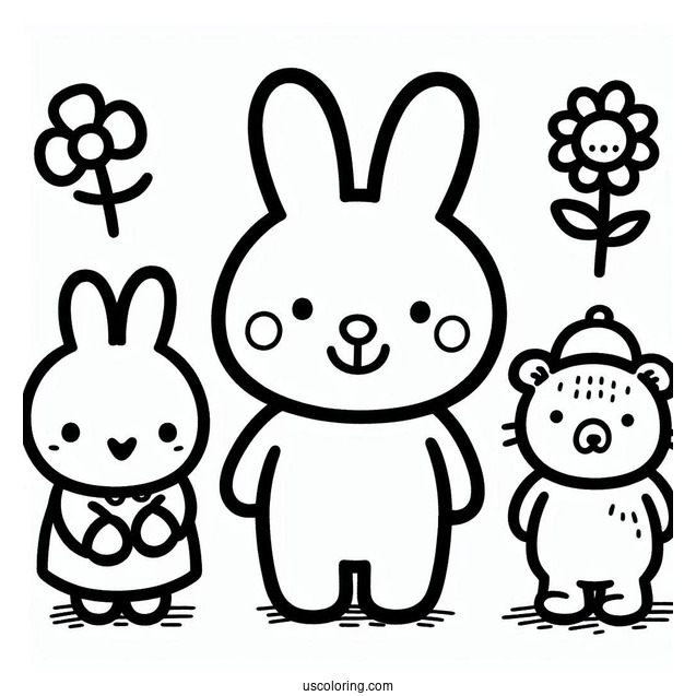 Simple Miffy Coloring Page, Poppy Pig, Grunty, Boris Bear, And Barbara For Preschoolers