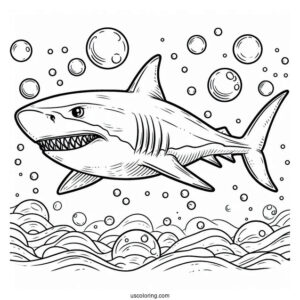 Great White Shark Coloring Page With Bubbles
