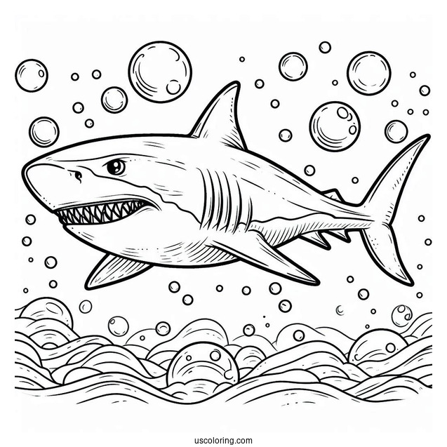 Great White Shark Coloring Page With Bubbles
