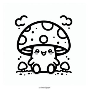 Happy Kawaii Mushroom Coloring Sheet
