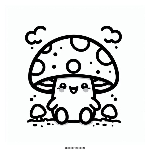 Happy Kawaii Mushroom Coloring Sheet