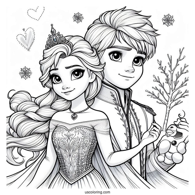 Jack Fost And Elsa From Frozen Coloring In