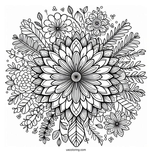 Flower Mandala Coloring Page Inside A Flower Wreath