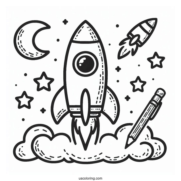 Easy Outline Of a Rocket To Color For Preschoolers