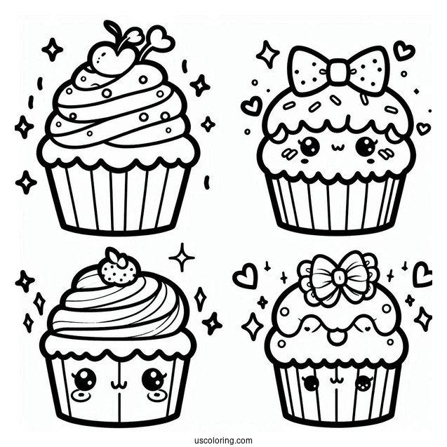 Adorable Kawaii Cupcake To Color