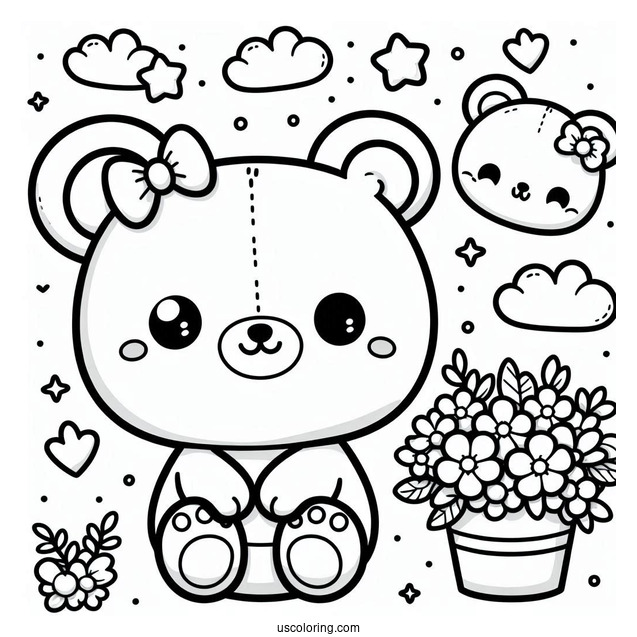 Kawaii Bear Coloring Page For Preschoolers