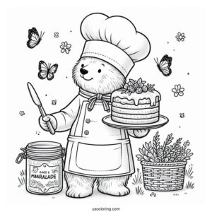Chef Paddington Coloring Page Carrying A Cake And A Jar Of Marmalade