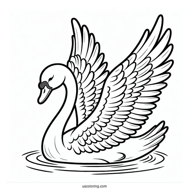 Easy Swan Coloring Page With Wings Spread Out For Kids