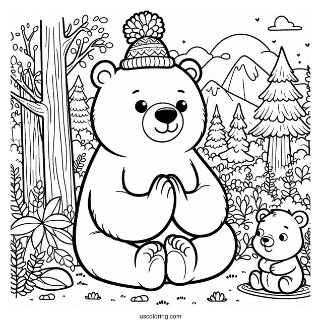 Bear Coloring Page Of Yogi With Boo Boo In The Forest