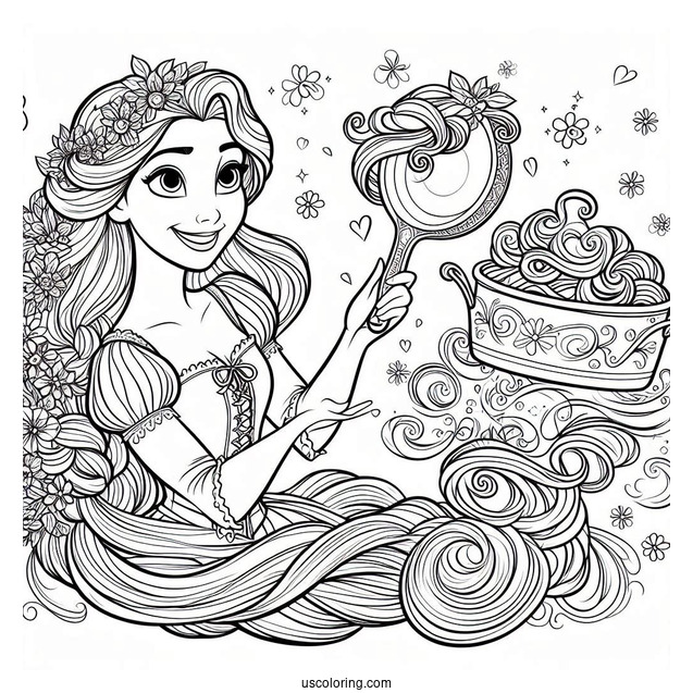 Rapunzel Holding Pan With Pascal To Color