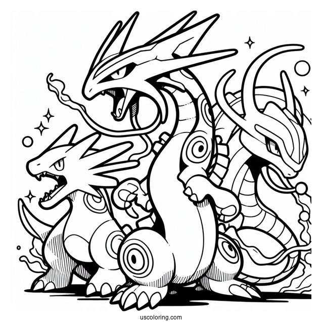 Groudon With Kyogre And Rayquaza Coloring Page