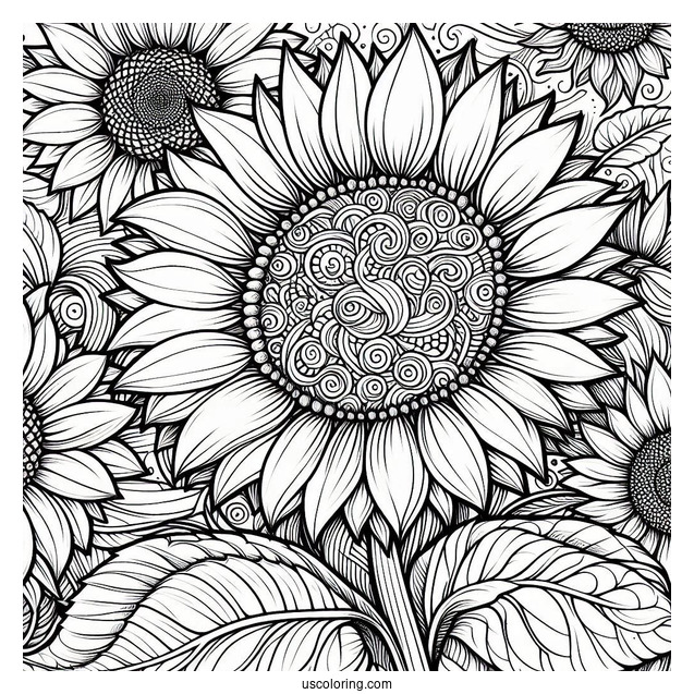 Big Bold Sunflower Coloring For Adults