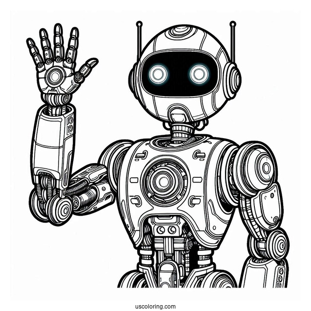Easy Sci Fi Robot Waving Coloring Page For Kids