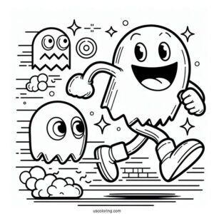 Blinky And Clyde Ghosts Chasing Pac-Man Coloring Page