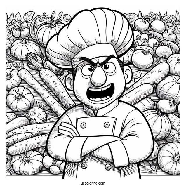 Ratatouille Coloring Page Of Angry Chef Skinner With Vegetable Background