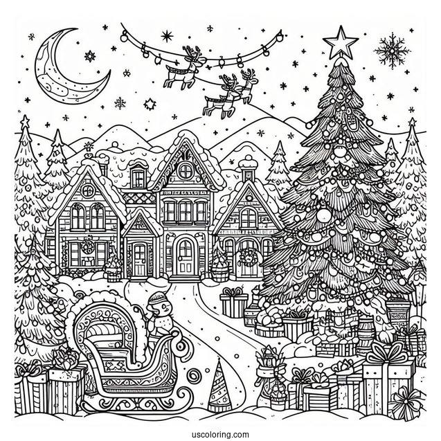 Christmas Town In The North Pole Coloring Page For Kids